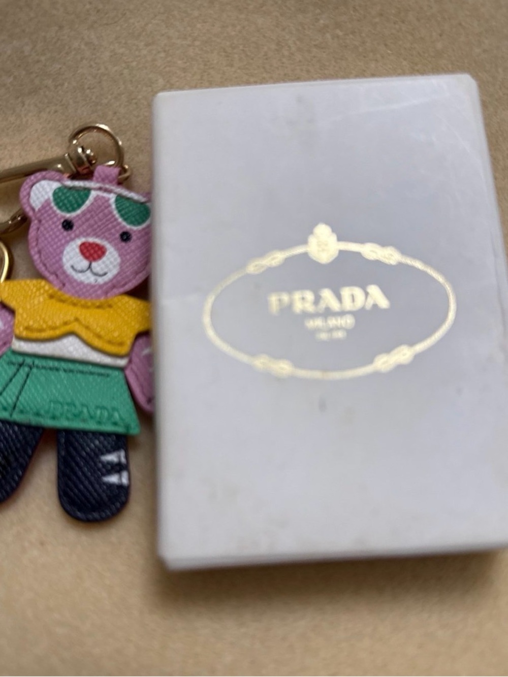 PRADA Rare 2018 Saffiano Leather Teddy Bear Bag Charm With Original Box